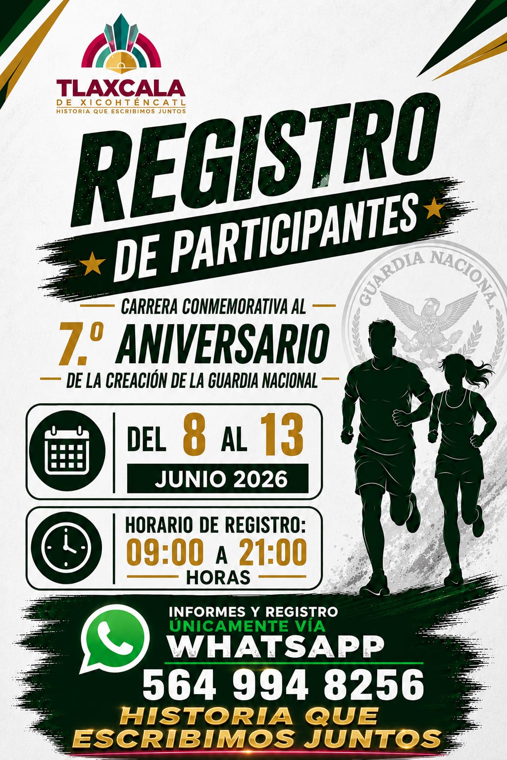 Invita Ayuntamiento de Tlaxcala a la Carrera Conmemorativa al 7º Aniversario de la Guardia Nacional y llama a tomar previsiones viales